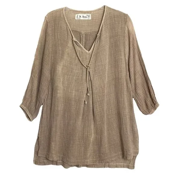 M. Rena Boho Lagenlook Gauze Tunic Womens Medium Beachy Artsy Breezy Made in USA - Picture 13 of 13